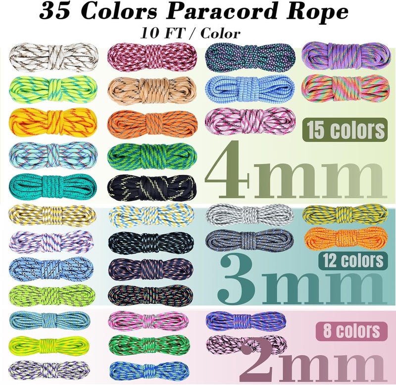 WEREWOLVES Paracord Bracelet Jig Kit - 4MM, 3MM, 2MM Parachute Combo Kit, 10FT Rope Complete Accessories and Paracord Jig Bracelet Maker (Colorful, 10FT-35 Color) - Image 2